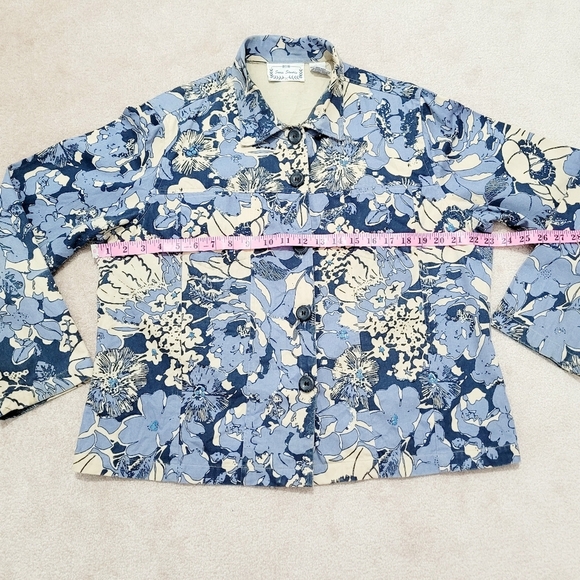 Sara Studio Women's Size Large Button-Up Jacket Blue Beige Floral 100% Cotton - Picture 6 of 10